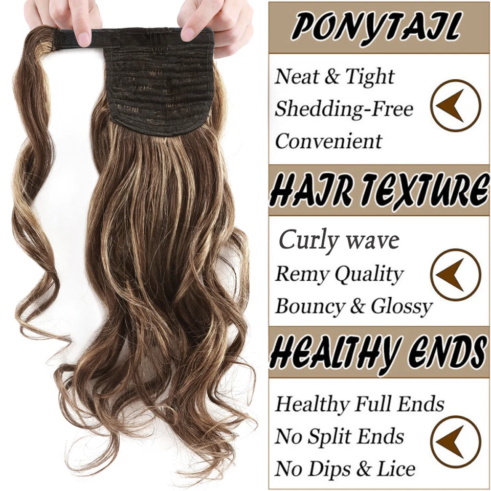 100% Human Hair Ponytail Extensions  Pony Tail Remy Wrap Around Claw Clip in US - Image 3 of 4