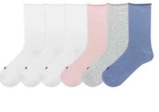 K BELL Women's Modal Roll Top Multicolor BLK Crew Socks 5.5-10 ShoeSize 6 Pairs