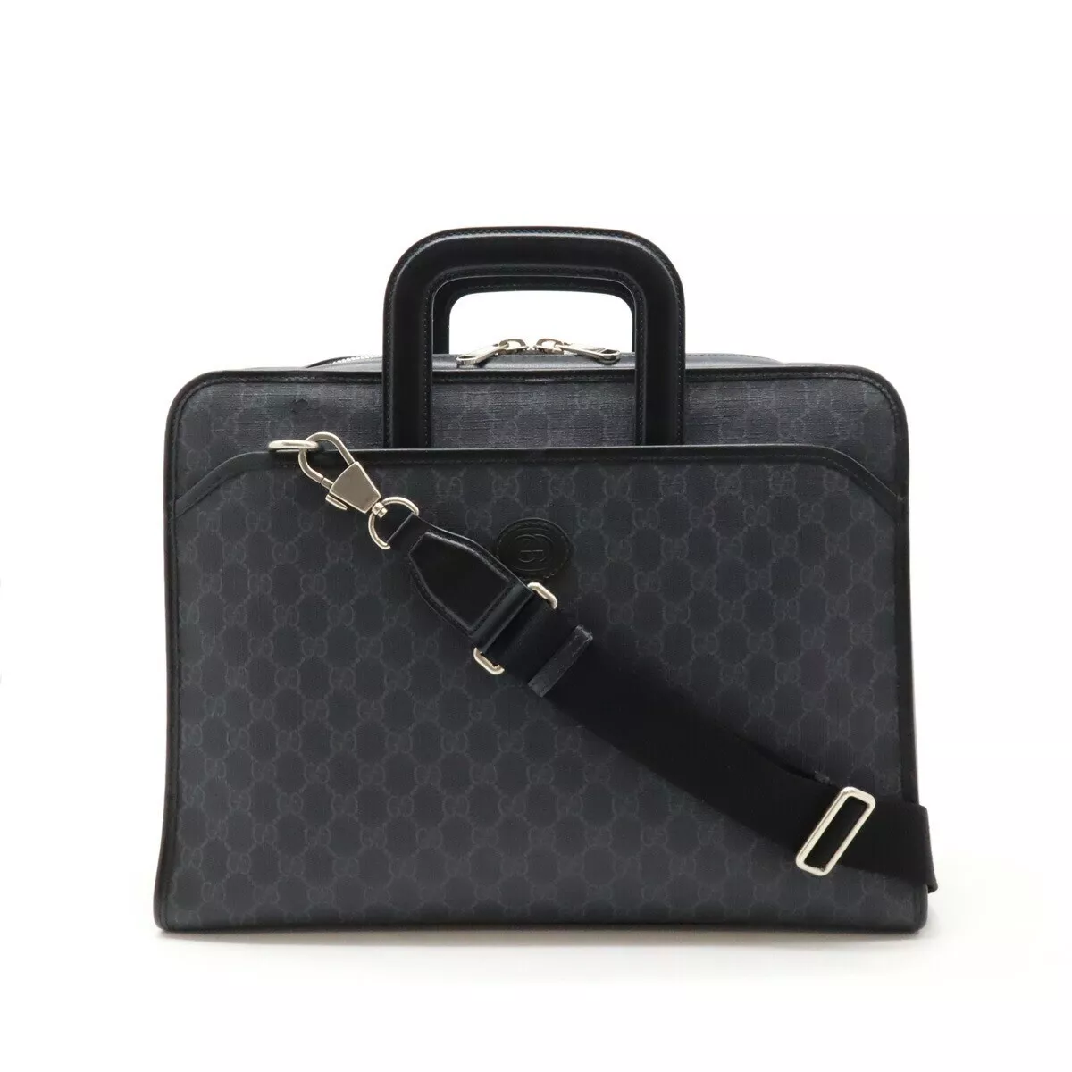 Gucci GG Supreme Interlocking G Business Bag Mallette PVC Cuir Noir 700531