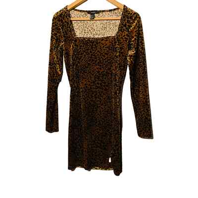 Forever 21 Leopard Print Long Sleeve Square Neck Velvet Mini Dress