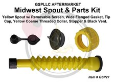GAS CAN SPOUT PARTS KIT for MIDWEST Flex Spout-Stopper-Yellow Collar-Blk Vent
