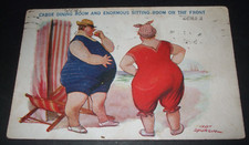 FRED SPURGIN Comic SEASIDE FAT COUPLE BATHING COSTUME LADY BIG BUM BOTTOM Humour