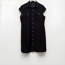 Alex Marie Shift Dress Womens 12 Black Y2K Modern Utility Button Down