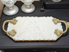 Marble Tray With Gold Leave Metal Handles And Detail Around Edges