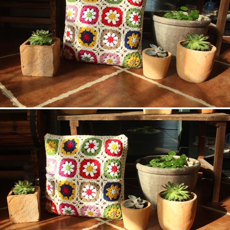 Handmade Crochet Pillow Cover 45x45cm Square Sofa Couch Cushion Covers