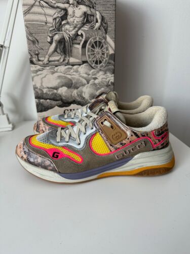 GUCCI Ultrapace Ace Serpiente Cuero Gamuza Envejecida 592348 Zapatillas Deportivas! - Imagen 2 de 14