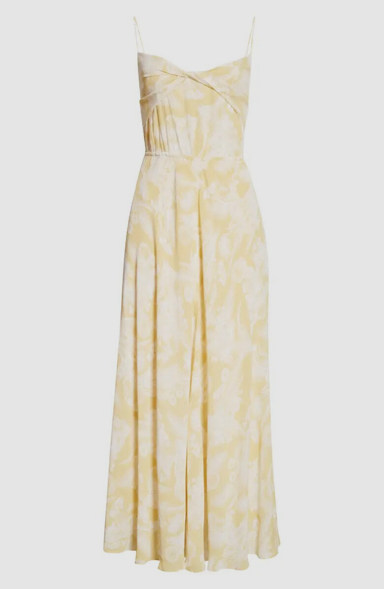 $395 Vince Women's Yellow Floral Knot Front Drape Maxi Dress Size S