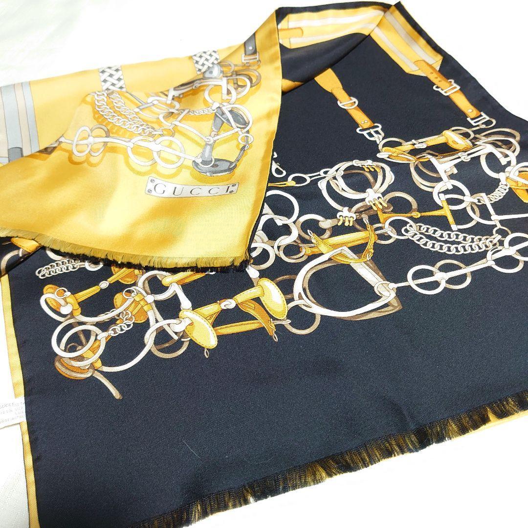 GUCCI Large Scarf horsebit Logo pattern Yellow 42x171… Gem