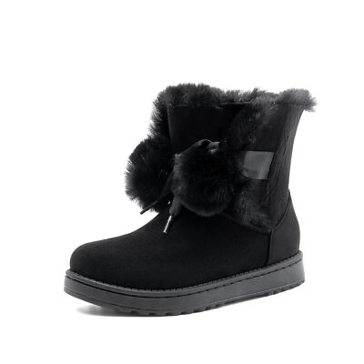 Women's Suede Boots with Fur Lining Pom-Pom a Cozy Choice for Winter Fashion