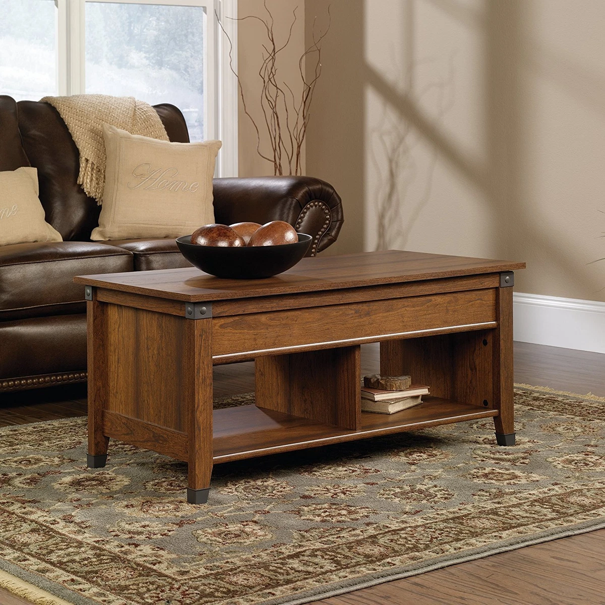 Cherry wood coffee table with storage deals