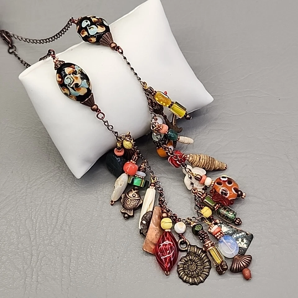 Ремесленное ожерелье стекло бисер бахрома многоцветный заявление 20» - Изображение 3 из 4