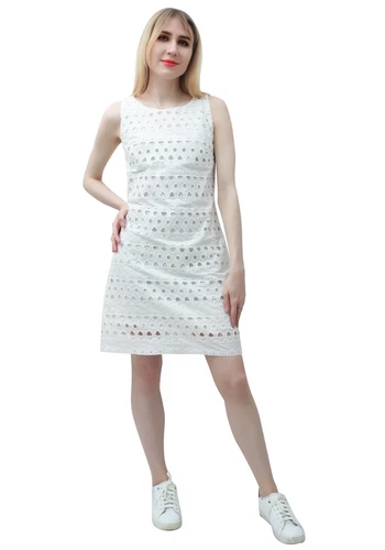 DAZCOS Women's Round Collar Sleeveless White Tank Shirt Dress