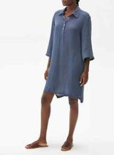 Michael Stars Women Sz M Cecily Cotton Gauze Blue Crinkle Dress Made In USA