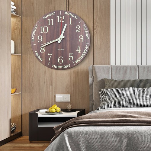 12 In Modern Luminous Wall Clock Battery Night Light Quartz Silent Indoor Decor