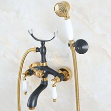 Wall Mount Gold Black Brass Clawfoot Bathtub Faucet Mixer With Hand Shower