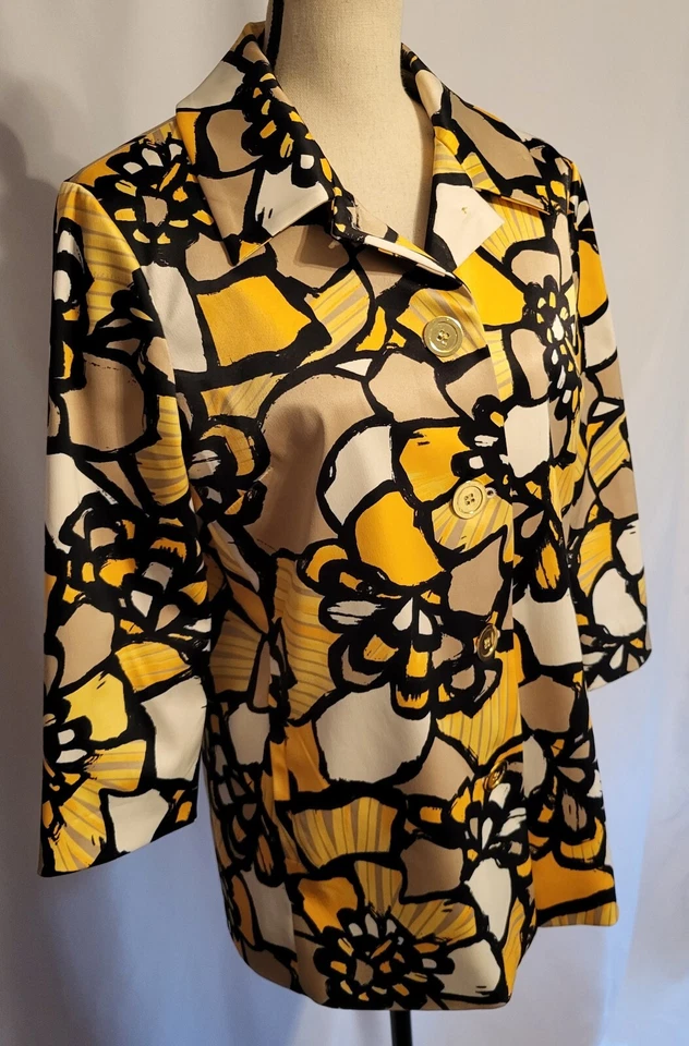  Chaqueta Amarilla ☆Funky Floral☆ Art To Wear POP ART Manga 3/4 Años 60 Talla M  Foto 4 de 4