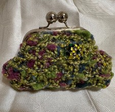Retro Green  Purple Crochet Formal Clutch
