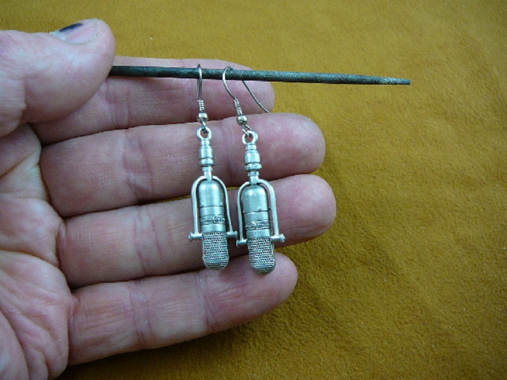 M-5-K) RCA 77D/DX Microphone mic pewter pair EARRINGS jewelry