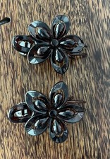 Vintage Pair Hair Claw Clip Jaw 1980s Brown Flower Plastic Bun Clips Lot of 2