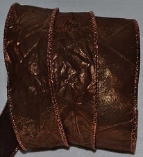 Wired Ribbon Fall Metallic Brown Copper Color-Change Crinkle 1.5" Wreath Bow