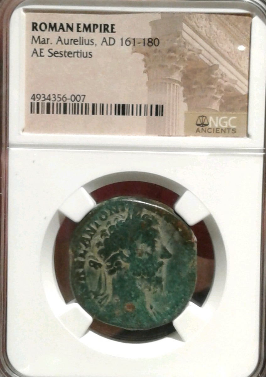 NGC Authenticated Marcus Aurelius 161-180 ce Æ Sestertius