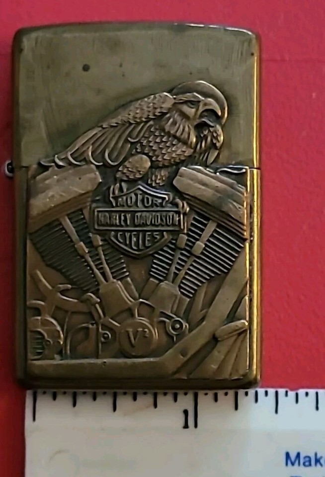 2001 Brass Harley Davidson Zippo Lighter V2 Eagle Made In USA eBay