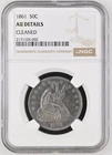 1861 US Mint Seated Liberty 90% Silver Half Dollar Coin Cerified NGC AU Details
