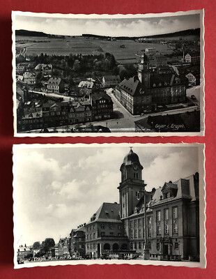 2 x AK GEYER im Erzgebirge um 1938 Stadtansicht und Markt mit Rathaus   ( 73510