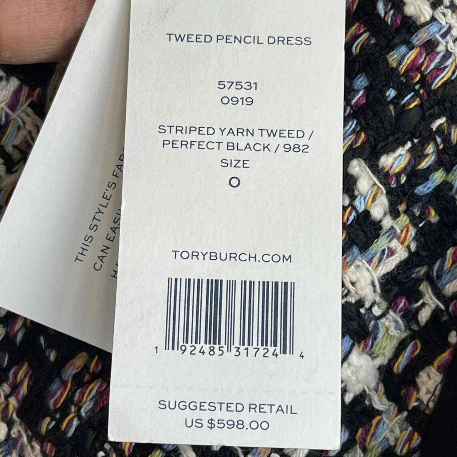 Abito senza guaina TORY BURCH in tweed perfetto nero da donna taglia 0 Nuovo con etichette