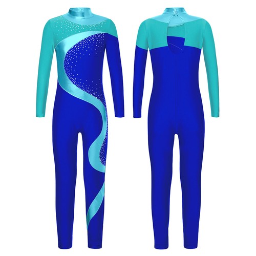 Mädchen Gymnastik Anzug Langarm Glitter Strass Leotard Figure Skating Bodysuit - Picture 122 of 128