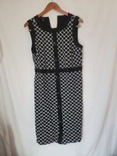 Talbots Women's Size 12 Black White Geometric Sleeveless Sheath Dress Knee Lengt