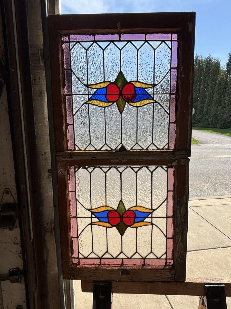 ANTIQUE STAINED GLASS WINDOWS ~ TOP AND BOTTOM