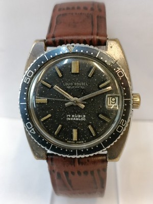 LOUIS ROSSEL NEUCHATEL WINDING PATINA BLACK DIAL SWISS MEN'S WORKING CONDITION