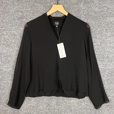 NEW $238 EILEEN FISHER 100% SILK  Petite Black Silk Georgette Sheer Blouse PM