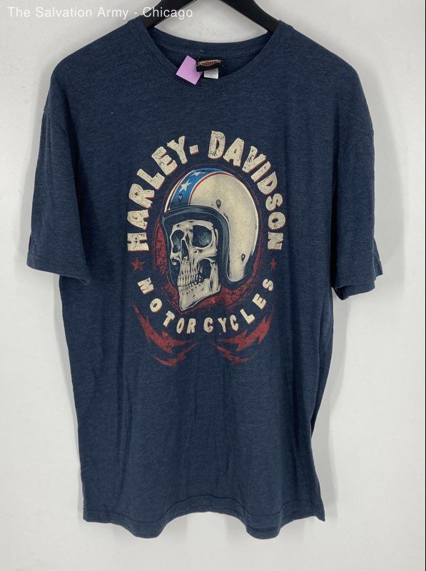 Harley-Davidson Mens Blue Graphic Motorcycle American Pullover T-Shirt Size XL