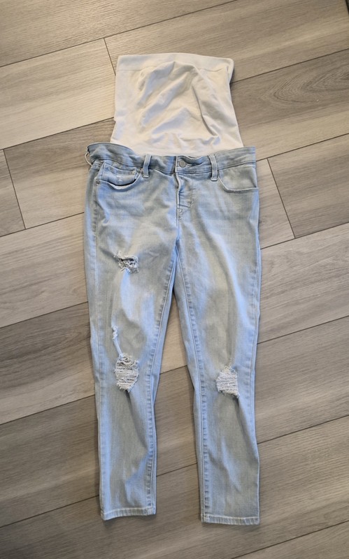 Blanqi Maternity Distressed Light Blue Jeans, Size 14, Skinny Fit