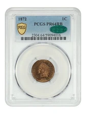 1872 1C PCGS/CAC PR64RB - Indian Cent - Low Mintage Proof