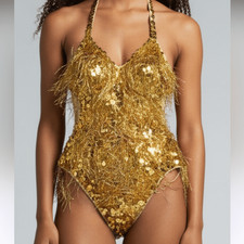 Glamour solo dance costume gold beaded fringe ballroom flapper XLA adult