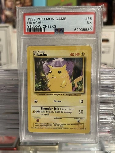 1999 Pokémon TCG Pikachu Yellow Cheeks PSA 5 Chonky