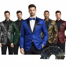 Men  s Paisley Embossed Blazer Modern Fit Tuxedo Jacket  Bow Tie  Free Socks