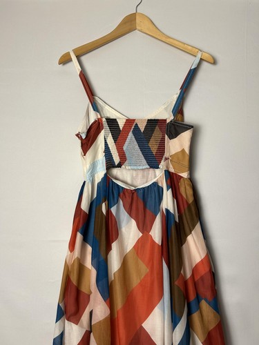 Banana Republic Dress Womens 8 Multicolor Geometric Maxi Cotton Silk Strappy - Picture 5 of 10