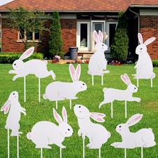 Set of 9 Easter Bunny Yard Signs Bunny Garden Lawn Signs Plastic Outdoor Lawn...