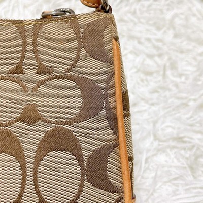 Coach Signature Demi mini Pouch Hand Bag Canvas Leather Beige 6094