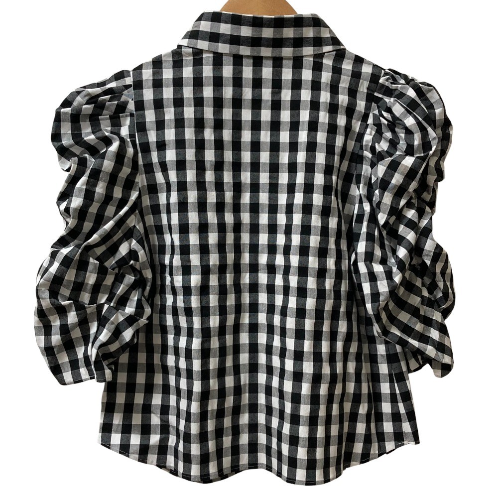 Sov. Double Standard Gingham Check Stretch Blouse… - image 3