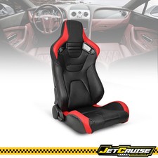 Universal Reclinable Racing Seat Right Dual Slider Pu Carbon Leather Red Stripe