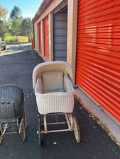 Vintage Wicker Metal Baby Carriages Set - White Black Classic Design