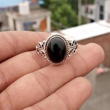 Handmade Oval Black Onyx 925 Sterling Silver Ring Anniversar Ring All Size R 517