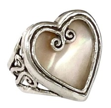 OR PAZ ISRAEL Sterling Silver Scroll MOTHER of PEARL HEART Ring Size 8 RETIRED