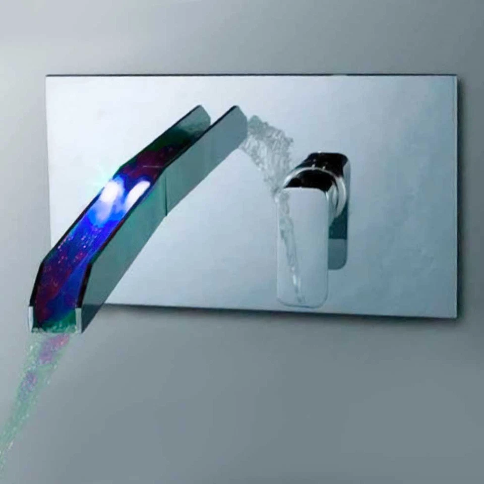 Robinet cascade LED Mitigeur murale pour lavabo ou baignoire lumineux chromé - Photo 3/4