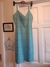 Y2k vintage bay blue green ditsy floral slip Summer dress UK 12